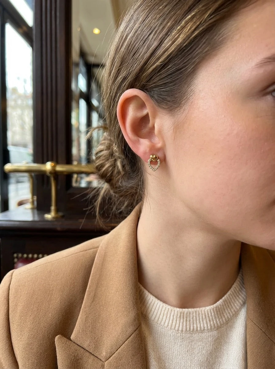 Puces d’oreilles mini cœurs en strass - Image 3
