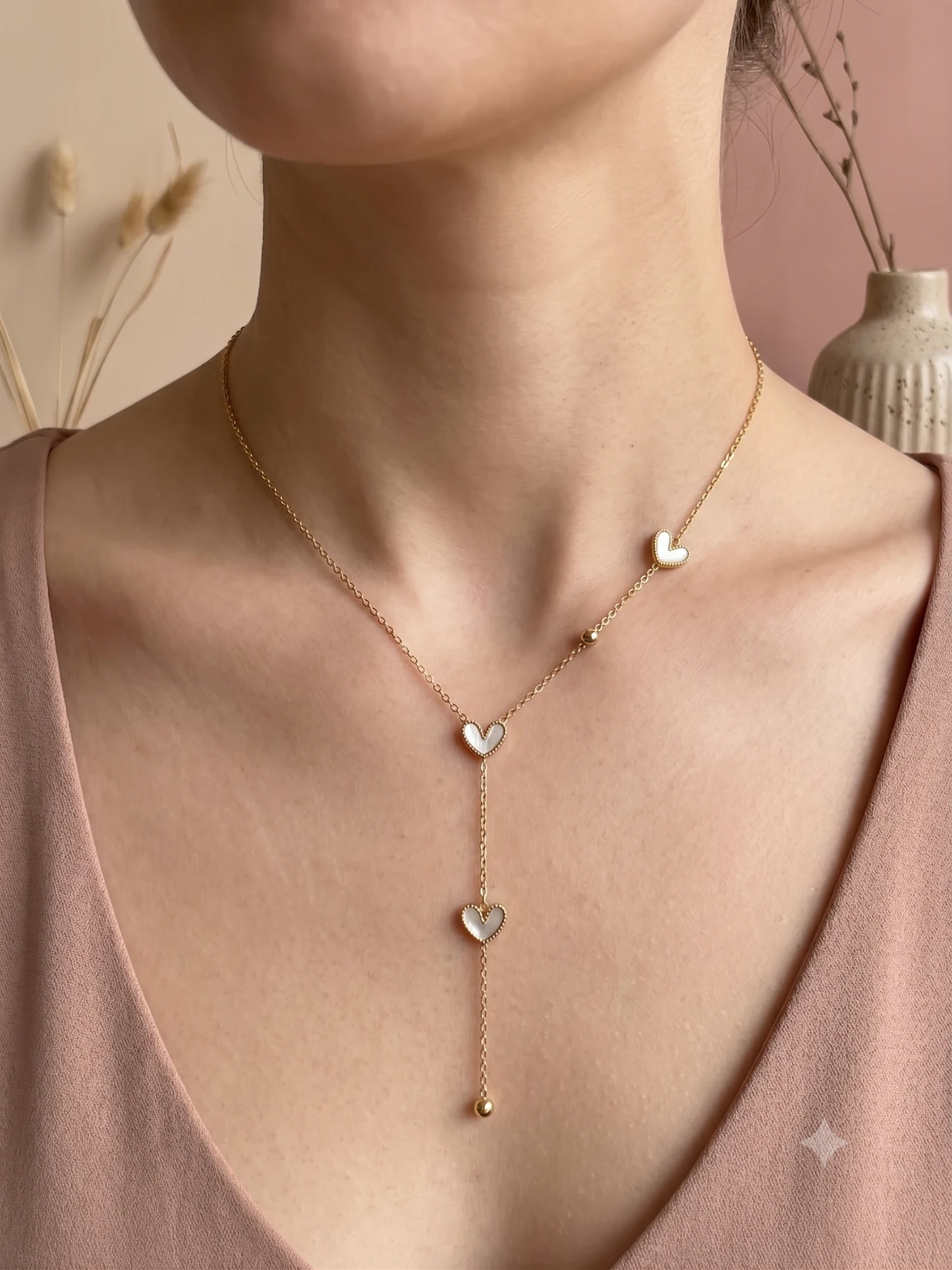 Collier en Y à cœurs nacrés - Image 3