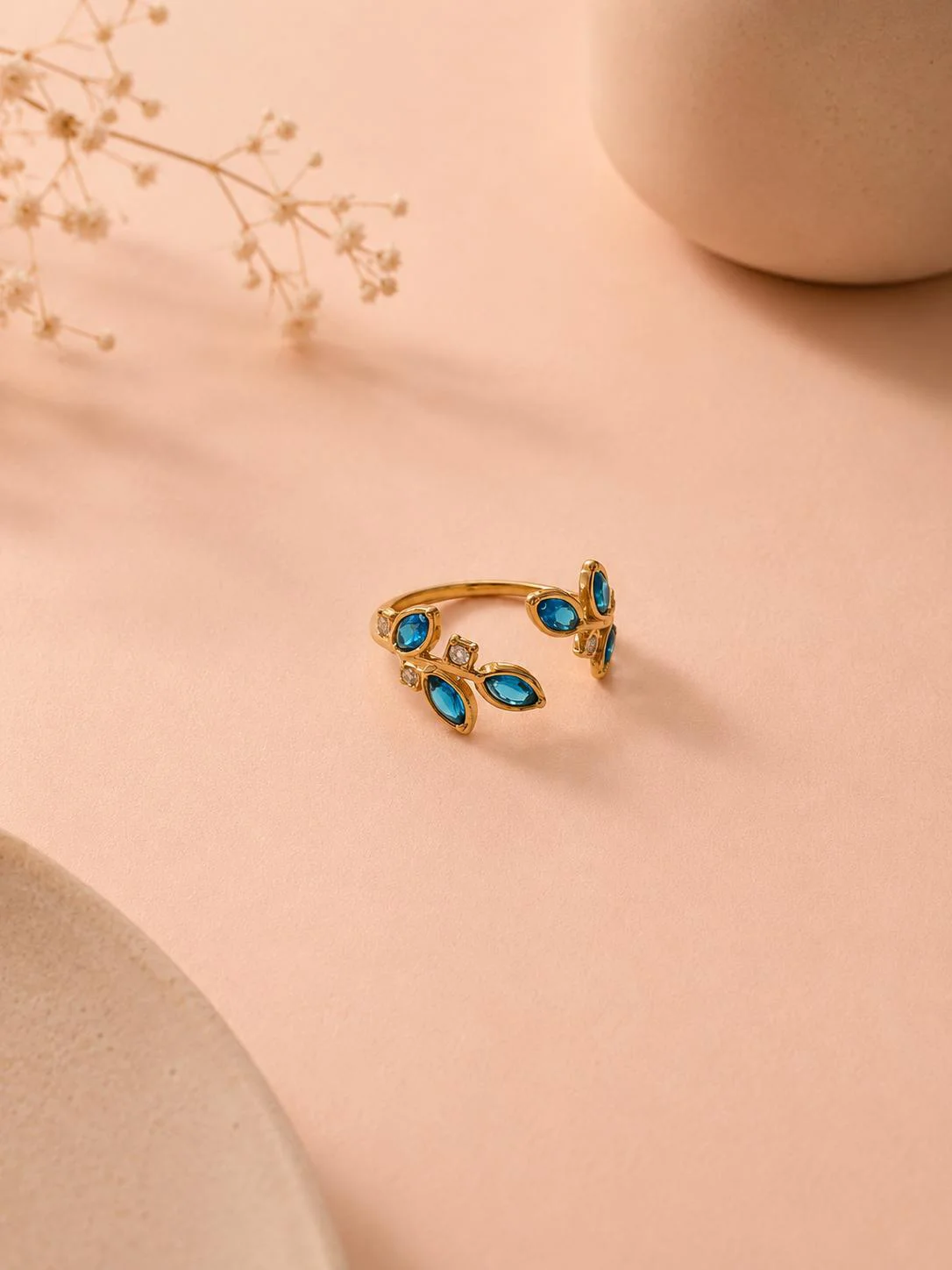 Bague ajustable par devant feuillage avec zirconium colorés - Image 3