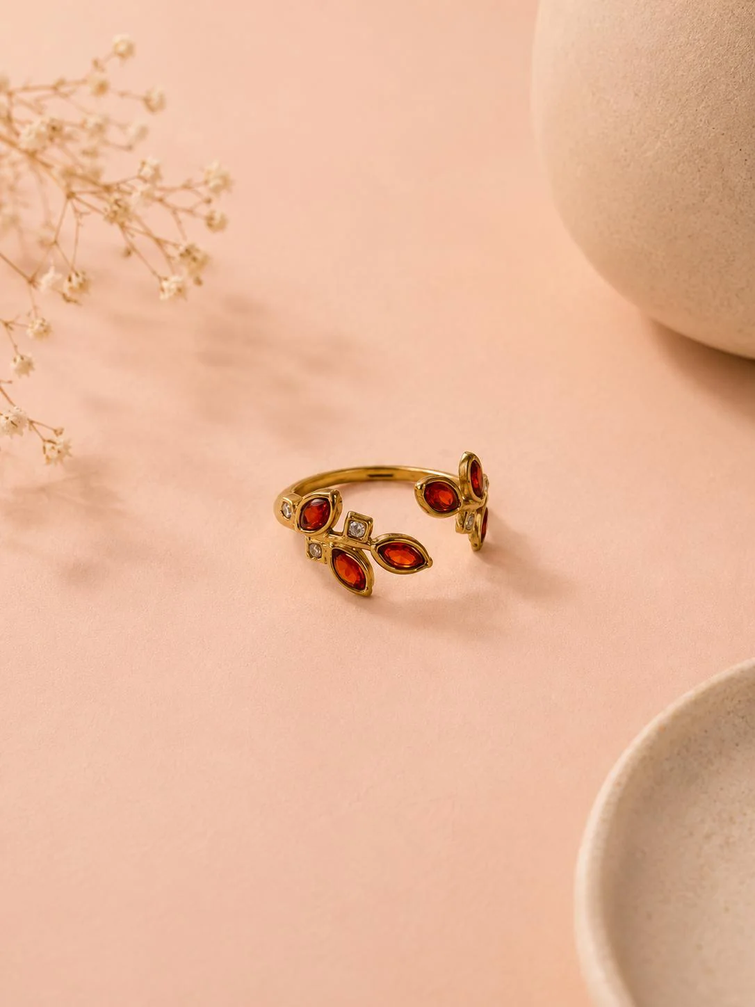 Bague ajustable par devant feuillage avec zirconium colorés - Image 4