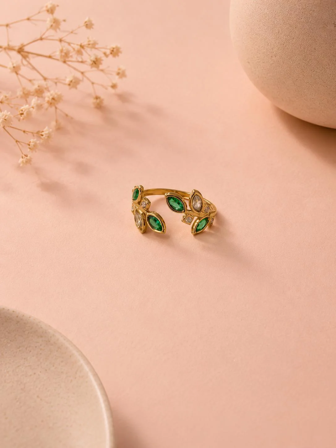 Bague ajustable par devant feuillage avec zirconium colorés - Image 5