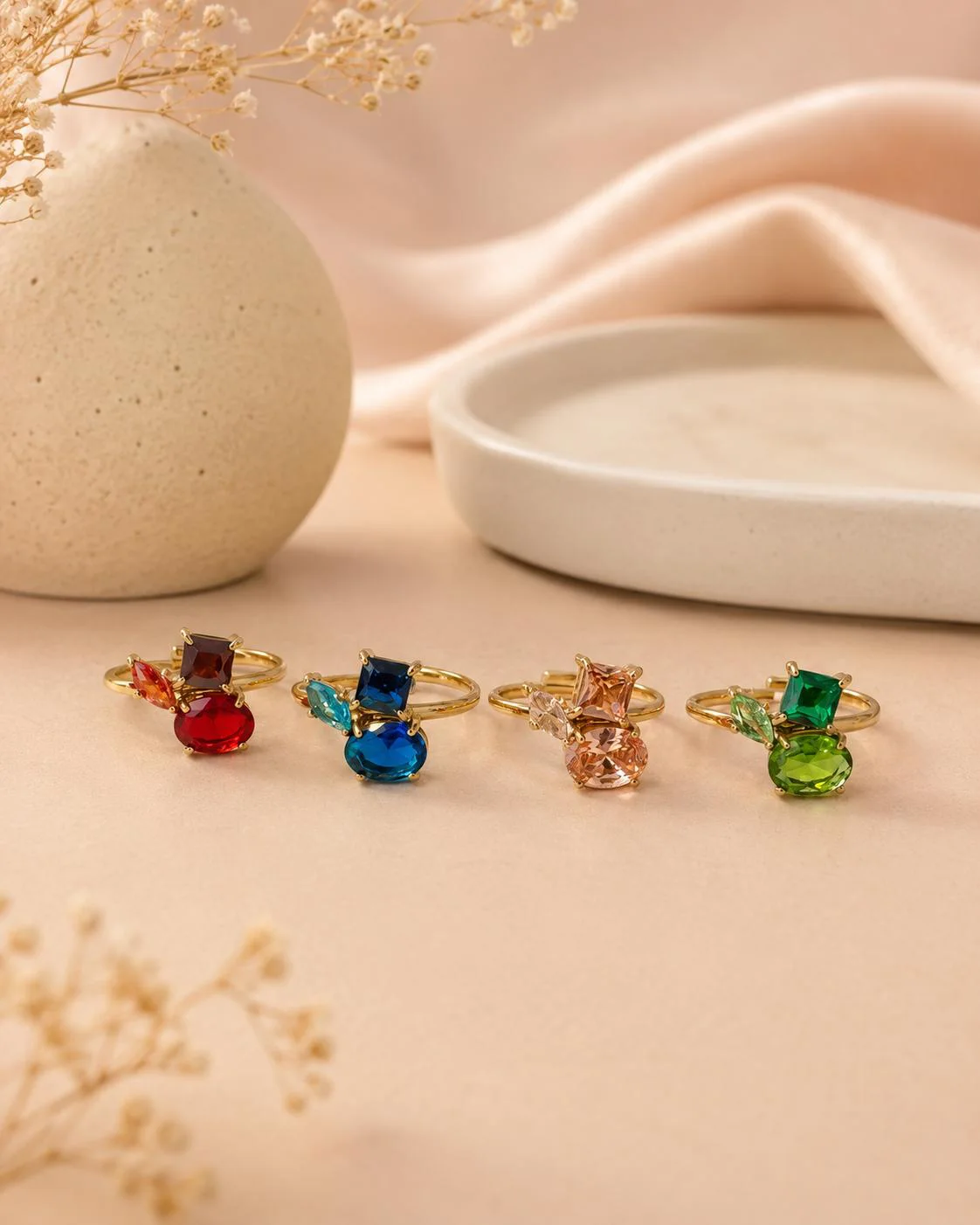 Bague fine ajustable sertis de zirconiums colorés dégradés - Image 2