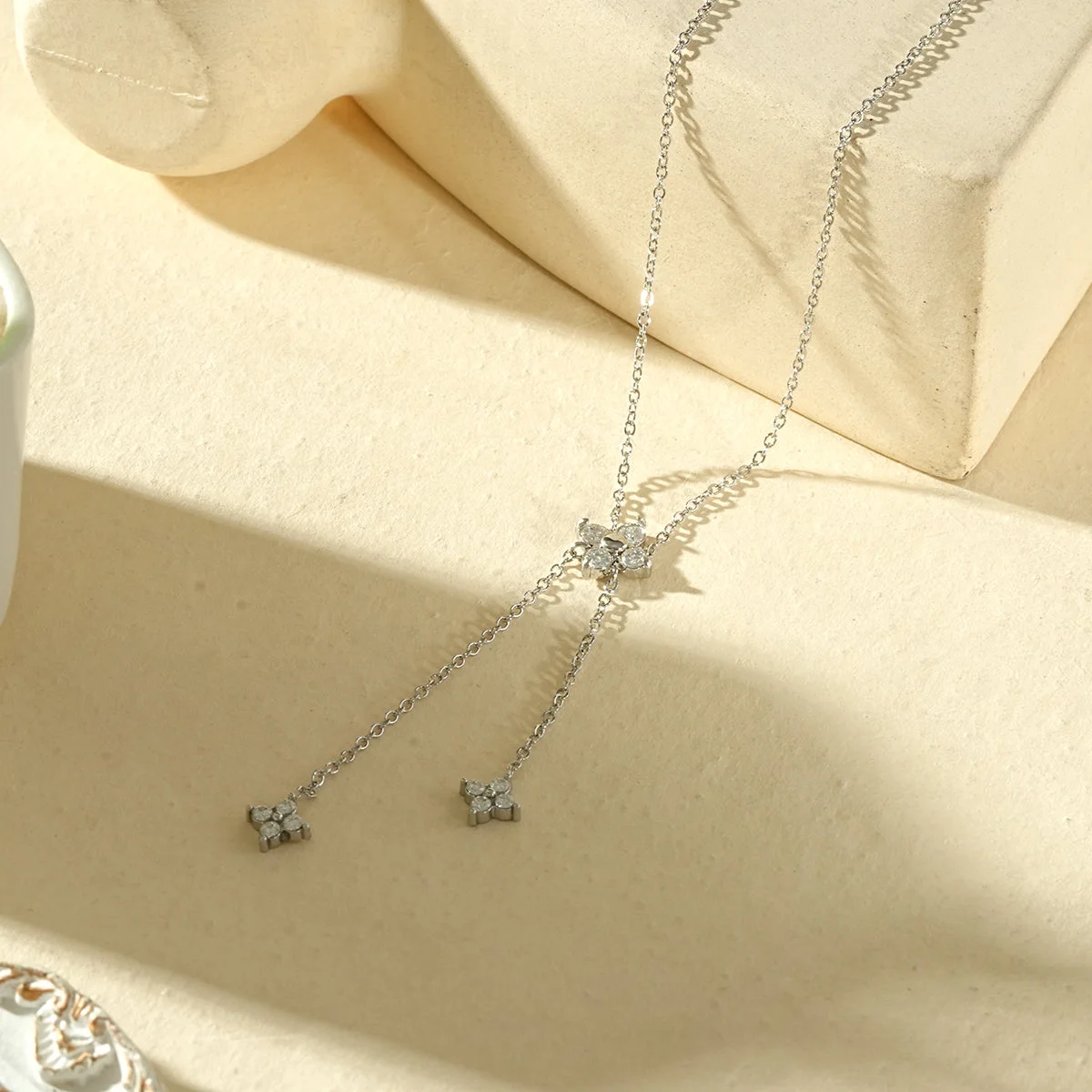 Collier chaîne double trèfle serti - Image 2
