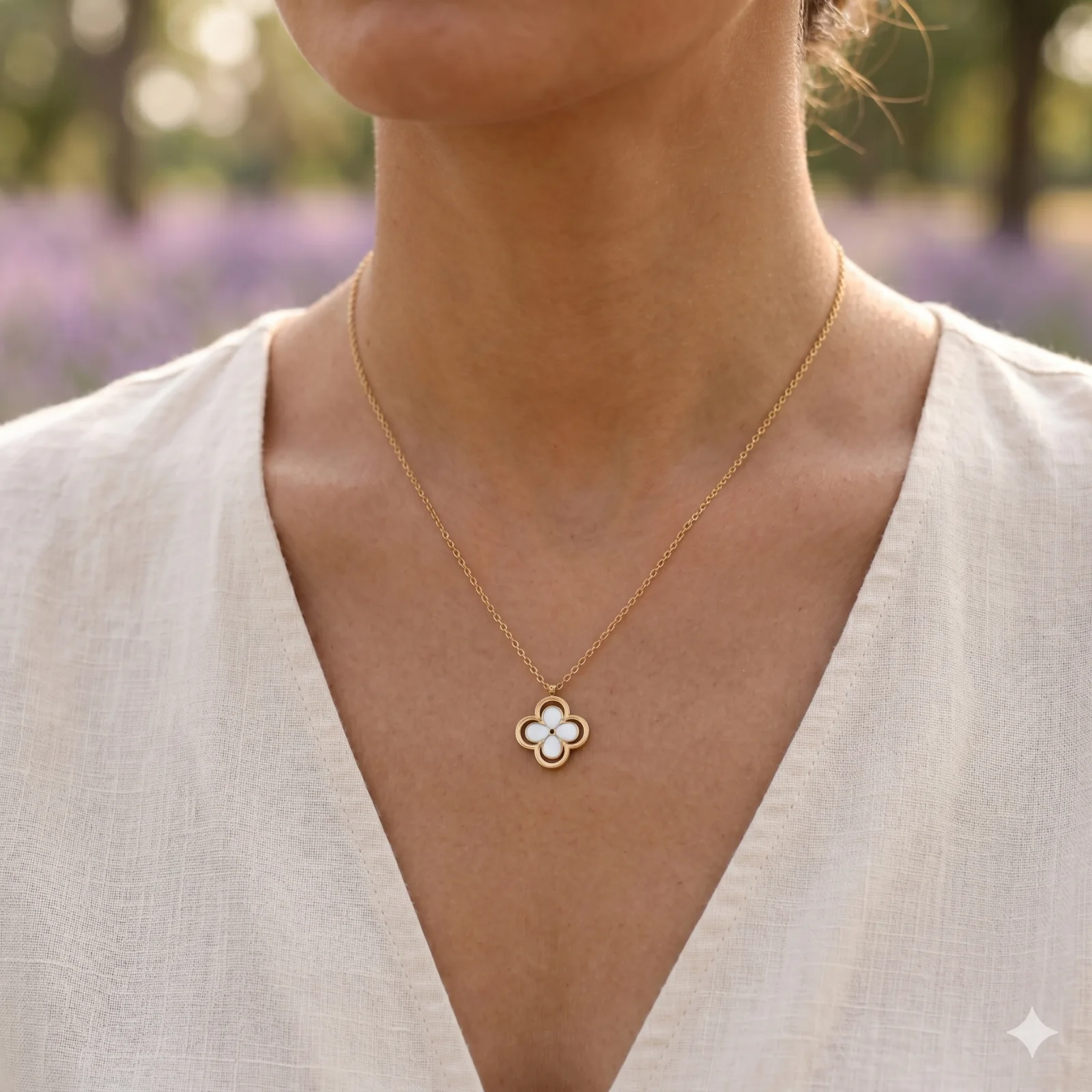Collier fleur nacrée contour ajouré
