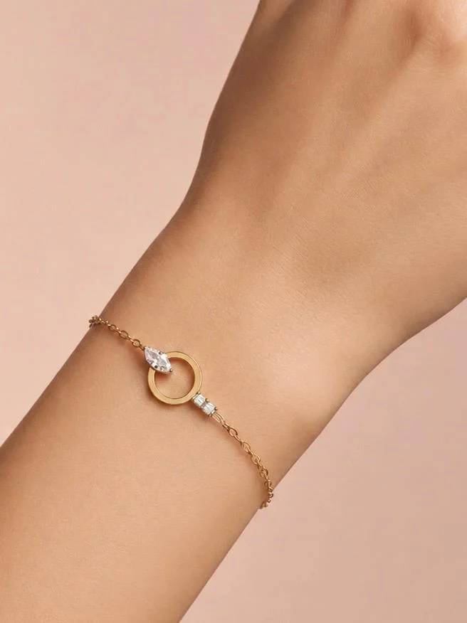 Bracelet chaîne fine anneau et oxyde de zirconium