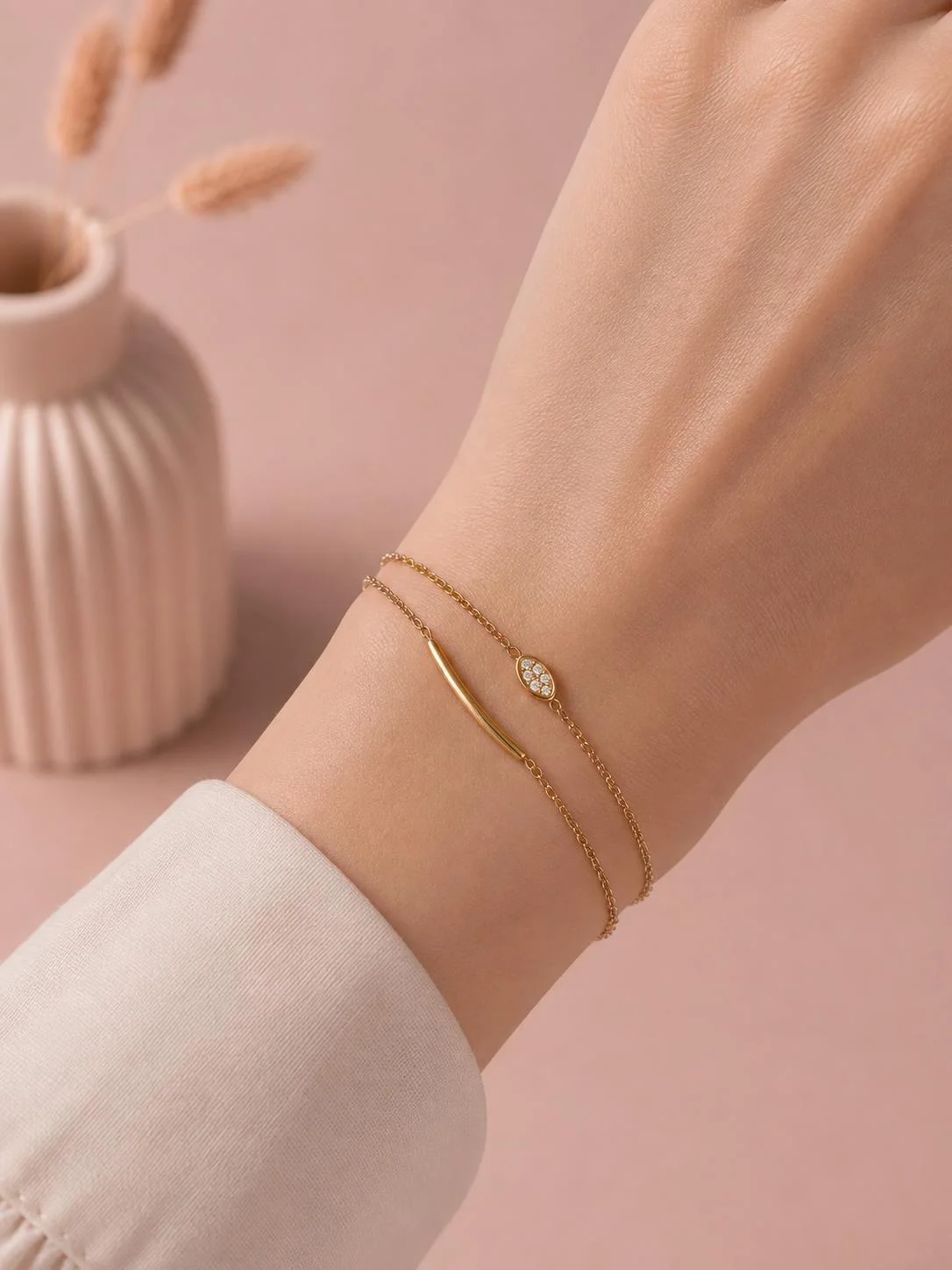 Bracelet double chaîne ovale serti
