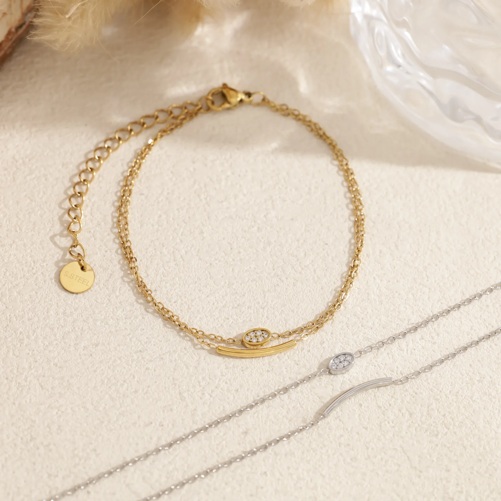 Bracelet double chaîne ovale serti - Image 2