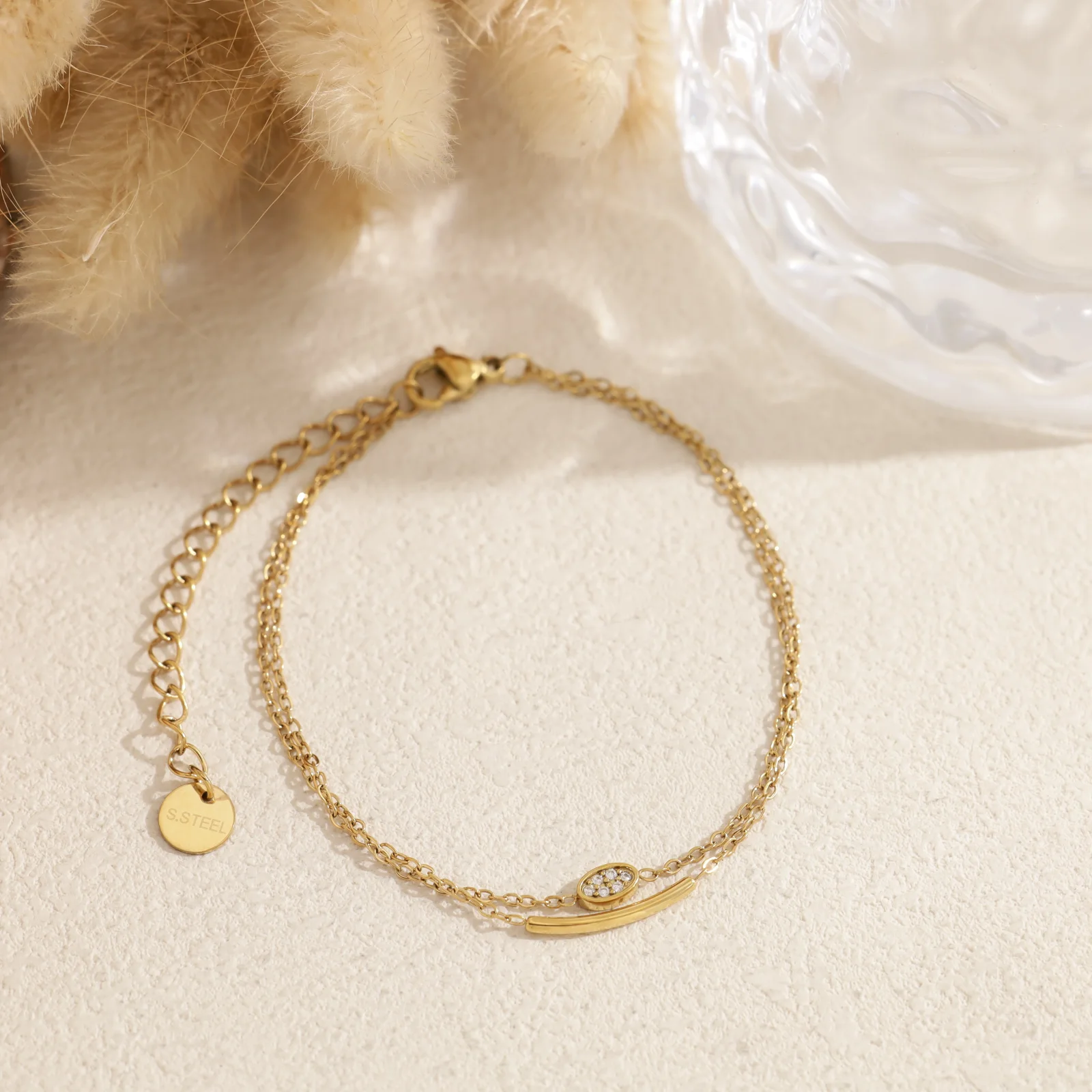 Bracelet double chaîne ovale serti - Image 3