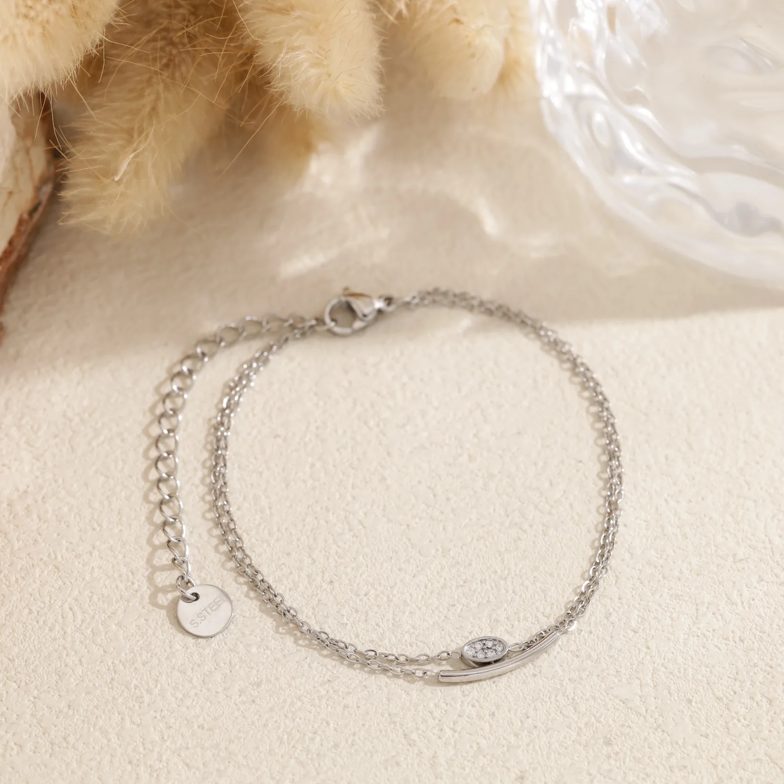 Bracelet double chaîne ovale serti - Image 4